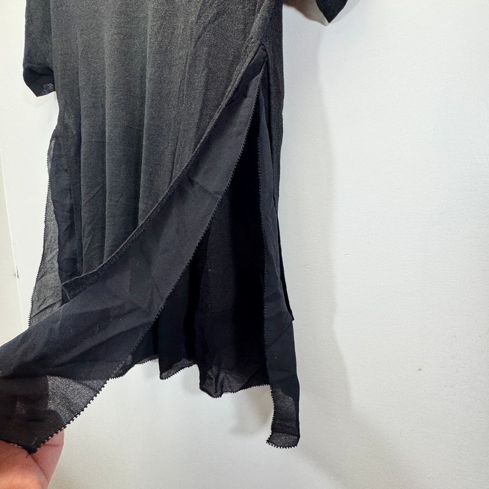 Eileen Fisher‎ Silk Georgette VNeck SizeS Black Sheer Whimsigoth Grunge - Picture 4 of 15